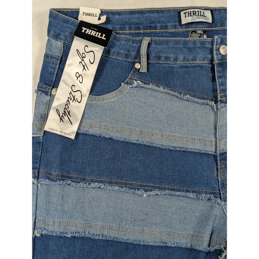 NEW Thrill‎ Denim Patchwork High Rise Flare Leg Plus Size Womens Jeans Size 22